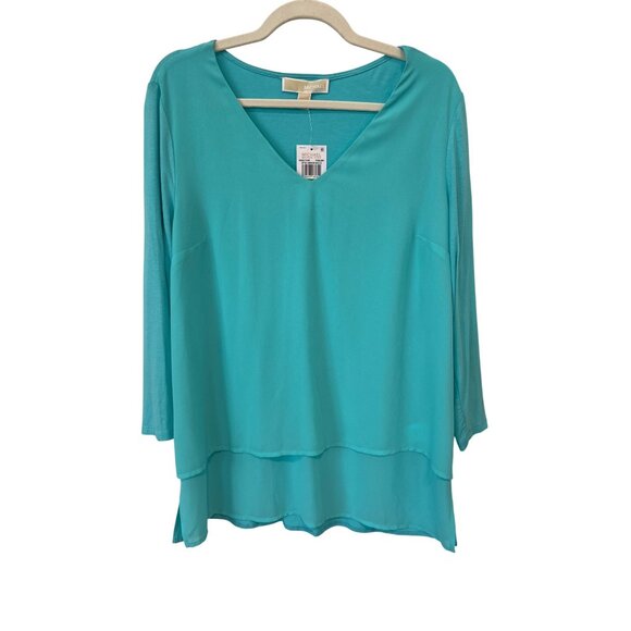 MICHAEL Michael Kors Layered Look Blouse Size Large Turquoise Fashion Basics NEW - Picture 1 of 13